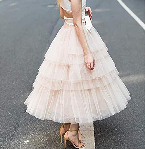 Women's Elastic Waist Tiered Layered Mesh Tulle Tutu A-line Midi Skirt3