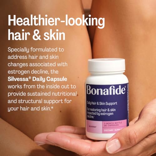 Image of Bonafide Silvessa Hair & Skin Support Capsules - Hormone-Free, Drug-Free Daily Nourishment for Hair & Skin During Menopause - 90 Day Supply (90 Capsules)