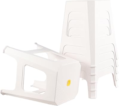 6 Pack White Square Stacking Stools, 18.9 Inch Nesting Stools