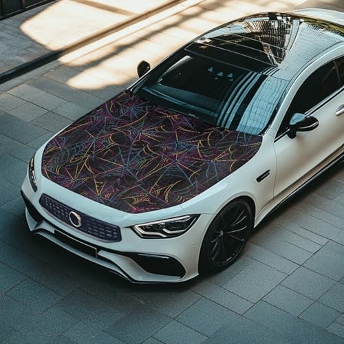 Image of Car Hood Cover Protector Spider Web Print Waterproof Car Hood Wrap Blanket Auto Flag Automotive Halloween Exterior Accessories for Sedans SUVs Pickups Trucks Jeeps