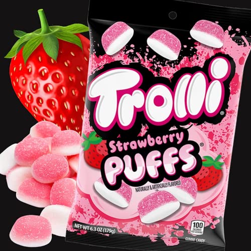 Trolli Strawberry Puffs, Soft And Light Gummy Candies, Berry Flavored Sharable Gummies, Pack Of 3, 4.25 Ounces #TOP1