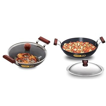 Hawkins Futura Hard Anodised Aluminium Deep Fry Pan(Fish-Fry Kadhai), 2.5 litres, Black (Affk25G) & Futura Hard Anodised Aluminium Deep Fry Pan, 4 litres, Black