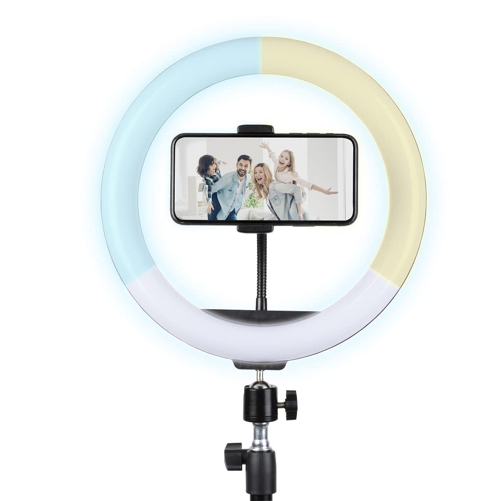 Konix Geek Star Anello luminoso con treppiede LED Ring Light Stand Quartz 26 cm per smartphone - Treppiede telescopico - Telecomando incluso