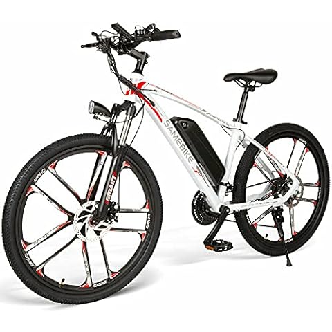 SAMEBIKE MY-SM26 Electric Mountain Bike Commuter Bicycle 26 inch 21 Speed Magnesium Alloy Wheel for Adults (White) Cover