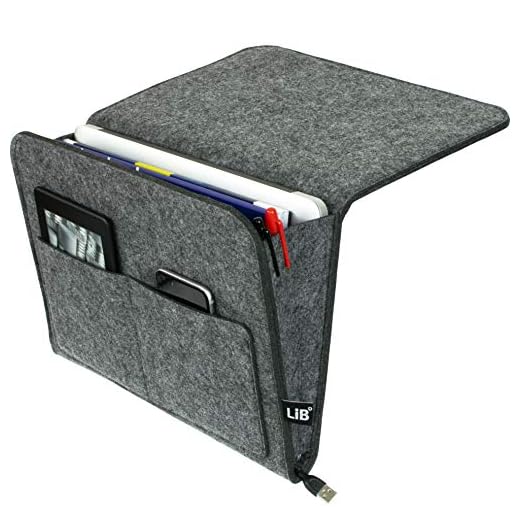 Lib Bedside Caddy, Original Design | Large Size 9.5" x 13.5" | Laptop Holder | 100% Handmade | College Room, Kids Bunk Bed, Hospital Bed | Night Hanging Storage Organizer (Dark Gray)