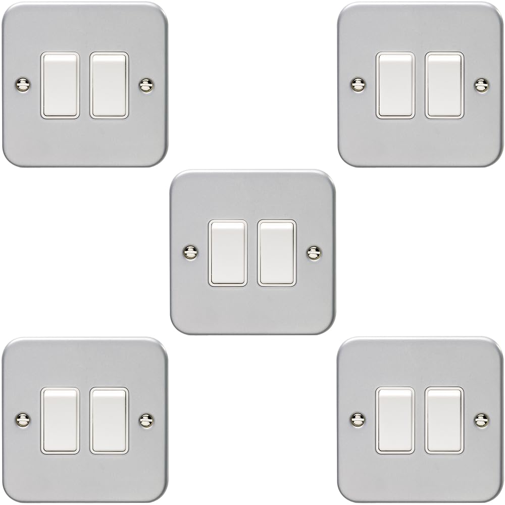 Doppel-Lichtschalter, 2-Wege, 10 A, robuste Metallklemme, weiße Wippe, dekorative Küche, Wohnzimmer, Schlafzimmer, 5 Stück