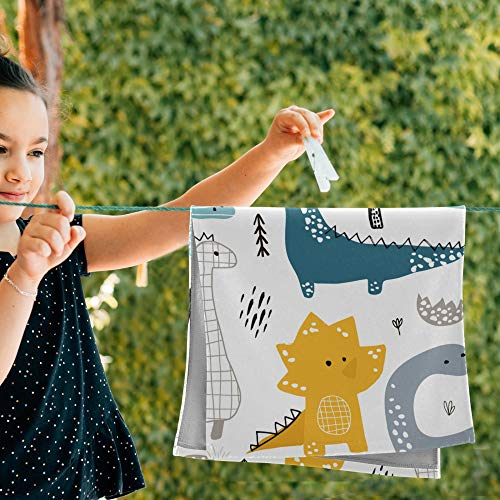 Zoeo Dinosaur Face Towel Set Of 2, White Cartoon Dino Hand Towel Dish Towels Cotton Bath Decor Set For Kids 30X15 Inch Gym Yoga Towels For White Elephant Gift #TOP1