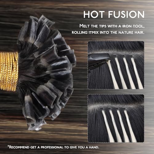 Image of WENNALIFE U Tip Hair Extensions Human Hair, 50g 50s 18 Inch Balayage Dark Brown Mixed Chestnut Brown Remy Hair K Tip Hair Extension Real Human Hair Invisible Straight Keratin Hair Extension