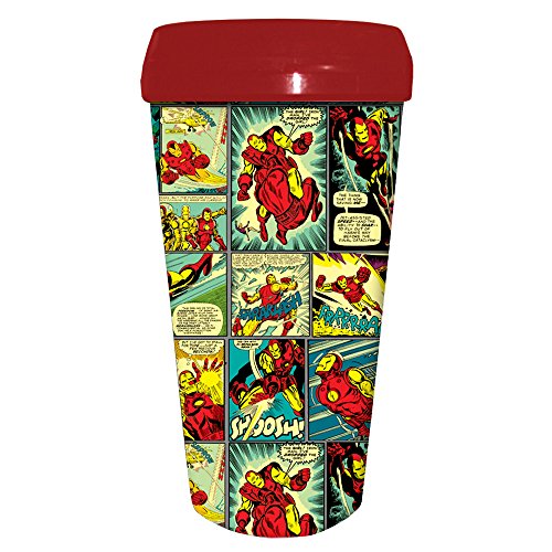 Silver Buffalo Marvel Iron Man Panel Plastic Steel Travel Mug, 16 oz, Multicolor Silver Buffalo Marvel Iron Man Panel Plastic Steel Travel Mug, 16 oz, Multicolor