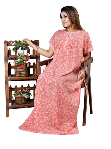 Image of Bejod's Collection Women Pure Cotton Nighty | Full Length Floral Printed Cotton Nighty Maxi | Soft & Breathable Nightwear (L-4XL)