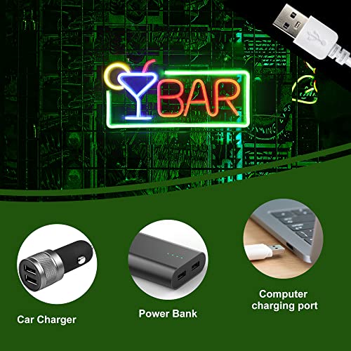 Jiuruiffc Bar Neon Sign, Bar Led Neon Light Sign Usb Powered Decorative Bar Open Sign For Home Bar Store Party Decor, Includes Business Hours Sign #TOP3