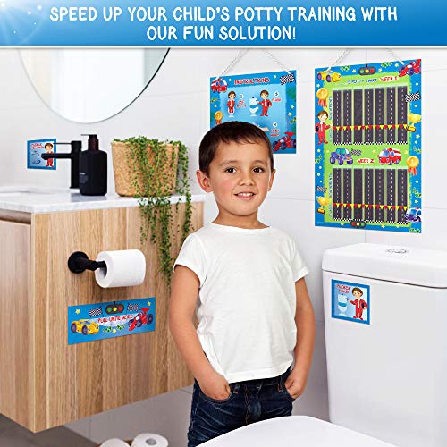 Premium Potty Chart - Our Colorful Design Will Encourage Your Child to Potty Train - Exciting Solution - Stickers + Diploma + Crown + Marker + Progress Charts + More! - Exciting Car Theme (Blue) - Thumbnail 5