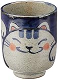 波佐見焼 湯呑み コップ (大・青) 手描き猫 日本製 10260