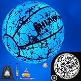 MILACHIC Basketball, Blue Glow in The Dark Holographic Basketball, Official Size 7 Indoor Outdoor Luminous Glowing Leather Basketballs 29.5' Blue - with Pump