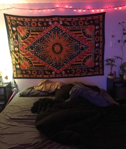 THE ART BOX Celestial Zodiac Mandala Tapestry - Golden Orange Cotton Wall Hanging for Bedroom or Living Room 77x102 cm - Image 4