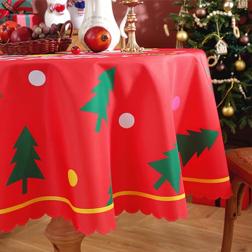 auons Christmas Round Tablecloth, 60 Inch, Red, Polyester, Waterproof, Classic, Winter, Holiday, Party, Dinner Table, Picnic - Image 2