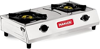 Marlex Optra stainless steel stove 2 burner Gas Stove - 2 Brass Burner Stainless Steel with Anti-Skid Rubber Legs With 2 year Warranty