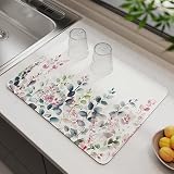 Foglia Verde Floreale Tappetino Scolapiatti, Kitchen Drainage Mat Terra Diatomacea Tappetino Assorbente Tappetino per Macchina da Caffè Drying Mat Tappetino Assorbente (Colore 2,30x40 cm)