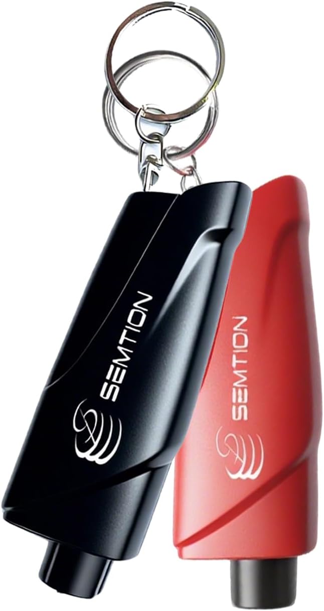 Window Breaker Seatbelt Cutter Keychain Car Escape Tool for Land and Underwater, Pack of 2 (Black-Red)