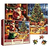 Vintage Santa Claus Painting Jigsaw Puzzle 1000 Piece for Adult, Christmas Art Dog Tree Jigsaw Puzzles, Aesthetic Holiday Snowman Winter Puzzle