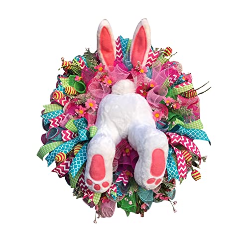 Türkranz Ostern Osterhase Osterdekoration, Stylische Hase Hintern Wandbehang Dekoration Blumenkranz Tisch Kranz Osterkranz Girlande Ostertür Ornament für Haustür Wand Fenster (MULTICOLOR #3, One Size) Cover