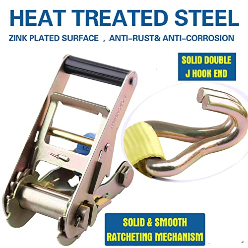 Ratchet Tie Downs Straps With Double J Hook 2 Inch 16 Ft 10,000 Lbs Break Strength Heavy-Duty Cargo Straps For Moving Appliances Lawn Equipment And Motorcycles Cargo Car Truck Atv 4 Pack, Yellow #TOP1