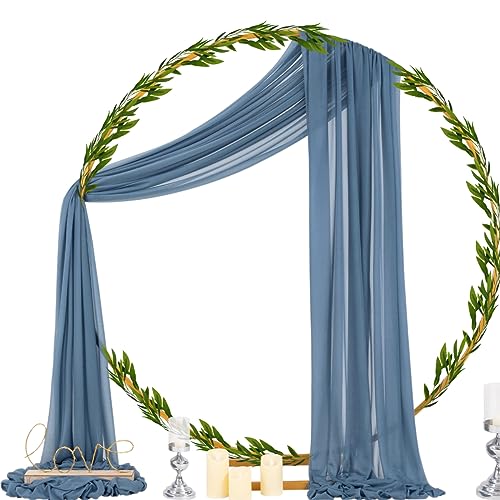 Image of Socomi Wedding Arch Draping Fabric 29 inch x 20Ft 1 Panel Dusty Blue Sheer Outdoor Curtain Drapes Extra Long for Bridal Baby Shower Ceremony Birthday Party Decor