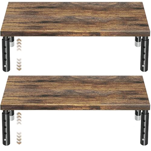Image of ECOLOVI Adjustable Wood Computer Monitor Stand Riser, Office Desk Organizer and Accessories for Monitor, Laptop, PC, Printer, Office Desk Accessories Workspace Organizer for Home Office Supplies, Brown 2-Pack