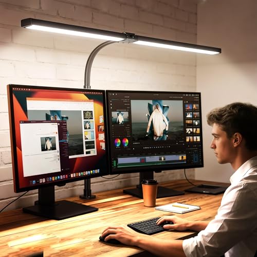 Image of LED Desk Lamp for Office Dorm Home - Eye Caring Desk Light 18W Gooseneck Dimmable Table lamp with Anti-Glare Cover Base(No Remote)
