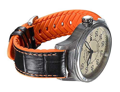 Stunning Selection Alpine Genuine Alligator Grain Leather Watch Band With Silicone Waterproof Lining And Quick Release Steel Spring Bars - Black/Orange - 22Mm #TOP5