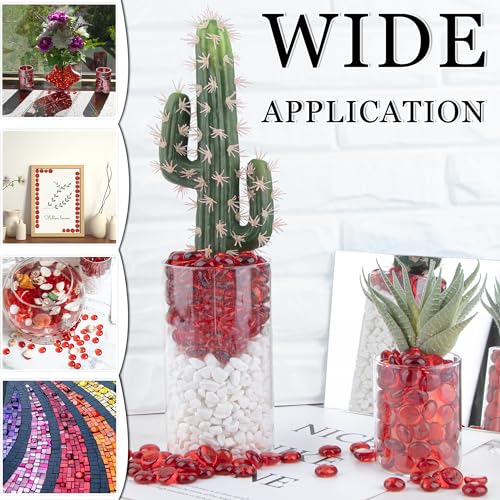 Meschett 50PCS Mini Glass Gems,Red Mancala Stones Flat Bottom Marble Beads for Home Decorative Art Craft Vase Filler(0.5"~0.7")
