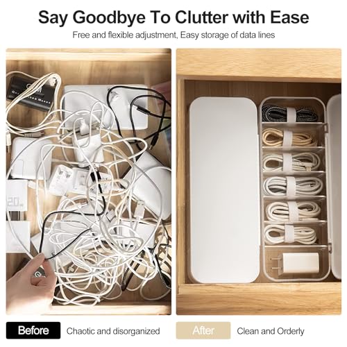 FRETONBA Cable Storage Box, 2 Pcs Cable Tidy Management Box with 7 Compartments and 14 Cable Ties Reusable - Image 3