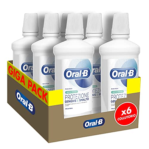 Oral-B Mundwasser Zahnfleischschutz und Nagellack 6 x 500 ml, Reinigung der Zähne und Mundhygiene, frischer Minzgeschmack