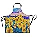 ALARGE Delantal de girasol Van Gogh de pintura ajustable con correa para el cuello con 2 bolsillos para cocina, jardinería, delantales para mujer