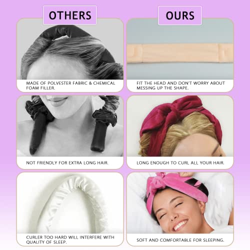 Vilesw Satin Heatless Curler For Long Hair. 2 Pcs Overnight No Heat Hair Rollers To Sleep In. Hair Curls Curling Rod Curling Headband Ties Set.（Black + Whampagne Powder） #TOP3