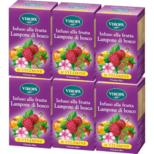 VIROPA Lampone di Bosco BIO – Tisana ai Frutti con Vitamine C, D, E e Gruppo B – 6 Confezioni da 15 Filtri – Gusto Intenso e Naturale – Infuso Biologico e Senza Glutine – Prodotto in Italia
