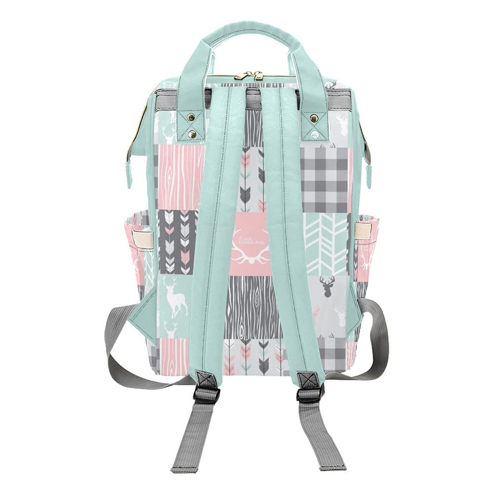 Antlers Deer Elk Feather Arrow Patchwork Diaper Bags with Name Waterproof Mummy Backpack Nappy Nursing Baby Bags Gifts Tote Bag for Women