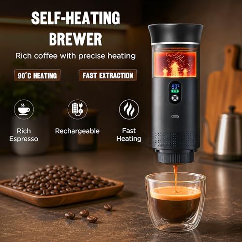 Image of 3 in 1 Portable Electric Espresso Machine, Hot & Cold Cofee Maker, Brewer Compatible with Ground Coffee & NS Capsules | Perfect for Home, Office & Camping (Black with LCD Screen) (BLACK)