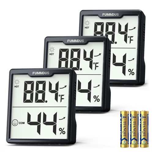 FUMMDUS 3 Pieces Digital Hygrometer Indoor Thermometer Humidity Meter with Accurate Temperature and Humidity Monitor for House, Baby Room, Office, Greenhouse, Cellar (Black)