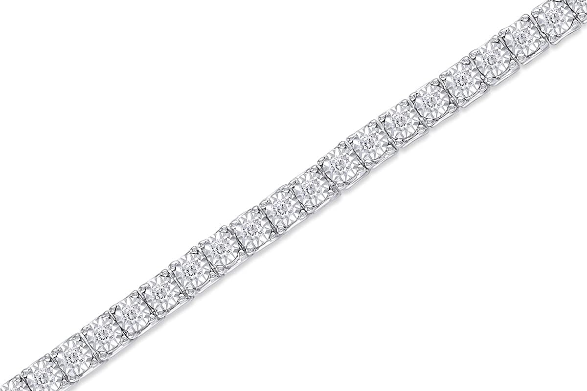 1 Carat Round Cut Natural White Diamond Miracle Set Tennis Bracelet In 14k Gold Over Sterling Silver (Clarity : I2-I3, Color : I-J, 1 Cttw)