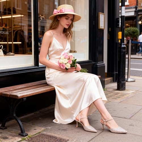 Image of CORNMOOD Stiletto Slingback Heels Pumps for Women | Glossy Patent Leather Kitten heel, Chic Dress Shoes for Modern Women, Ideal Wedding Evening Party and Work Office Outfit