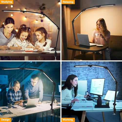 Image of AILBTON Bright LED Desk Lamp with Clamp,Eye Caring Architect Led Desk Lights with Adjustable Swing Arm for Office Home,Dimming and Tempering Led Table Light