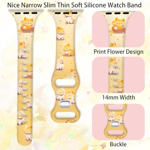 Image of Slim Cute Cartoon Band Printed Compatible with Apple Watch Bands 49mm 46mm 45mm 44mm 42mm 41mm 40mm 38mm Women, Silicone Adorable Printed Fadeless Pattern Design Strap for iWatch Series 11 10 9 8 7 6 5 4 3 2 1SE Cat