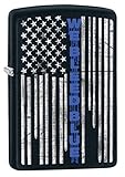 Zippo Lighter: Police Flag, We Bleed Blue - Black Matte 79926