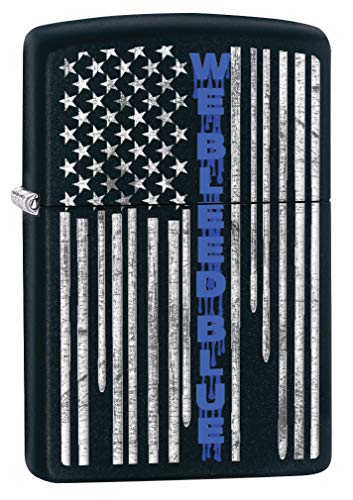 Zippo Lighter: Police Flag, We Bleed Blue - Black Matte 79926