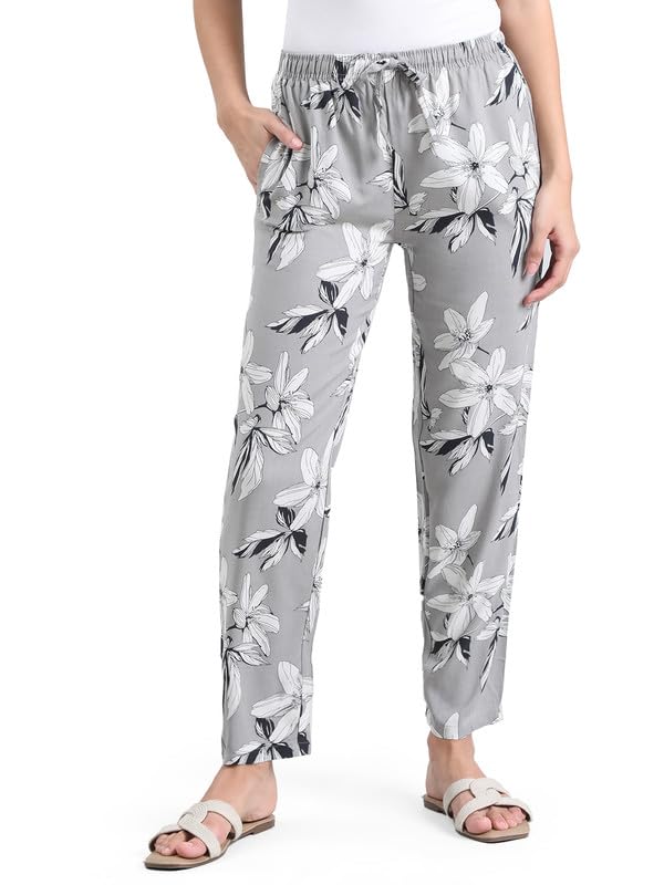 Image of GO COLORS Women Printed Woven Viscose Mid Rise Lounge Pants