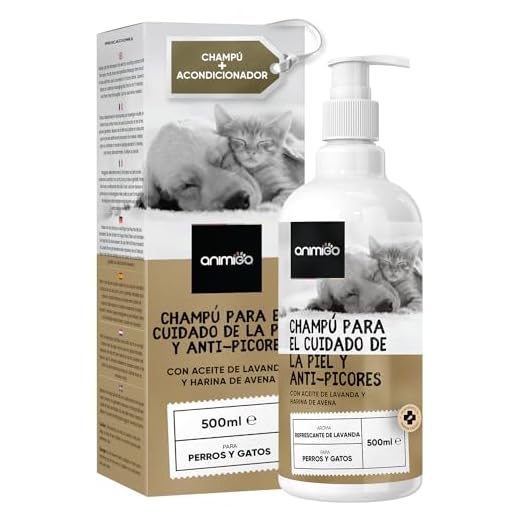 Champú para Perros y Gatos con Piel Sensible, 500 ml - Gel de Baño Hipoalergénico Hidratante con Jabón pH Neutro de Aceite de Lavanda y Coco, Higiene y Limpieza Profunda Quita Olores