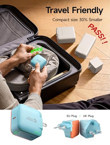 Image of JSAUX 65W GaN USB C Charger for Switch 2, EU /UK Plug, 6.6FT Cable, Blue | Powers in TV Mode, GaN PD Fast Charge for ROG Xbox Ally, Steam Deck, ROG Ally, iPhone 17, Galaxy, Tablet & Laptop