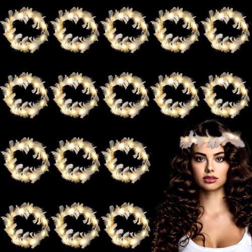 HuaMuDM 16 pièces LED Fleur Guirlande Cheveux,LED Plumes Guirlande Cheveux,Cadeaux Créatifs, Halloween,Noël, Nouvel an,Fête,Carnaval,Décoration de Mariage