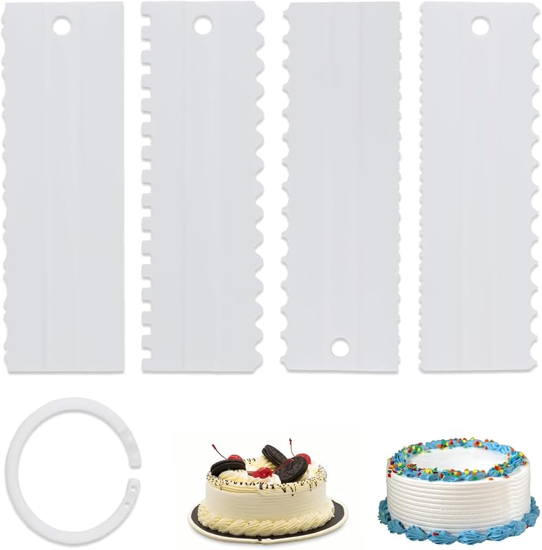 Juego de 4 raspadores de pastel de crema, dientes de sierra de decoración de plástico para hornear, borde estampado lateral, borde de rayas, mousse, mantequilla, borde de pastel, herramientas para glaseado, cocina más suave, herramienta de bricolaje para hornear pasteles